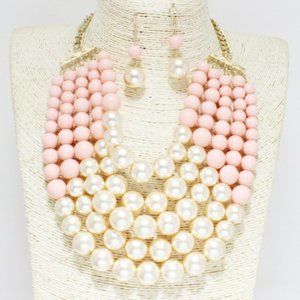 Cream/Lt Pink, Pearl Short Necklace